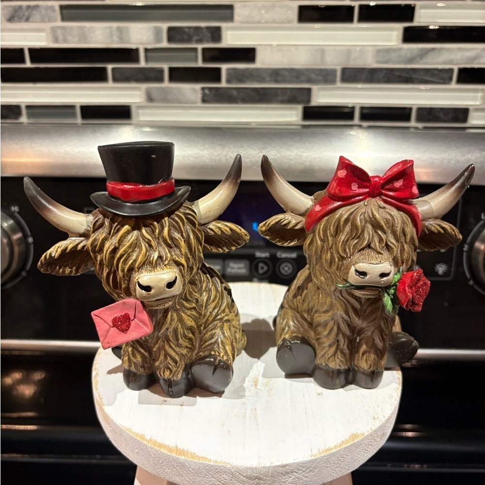 Adorable Hobby Lobby Highland Cow Figurines with Red Accents